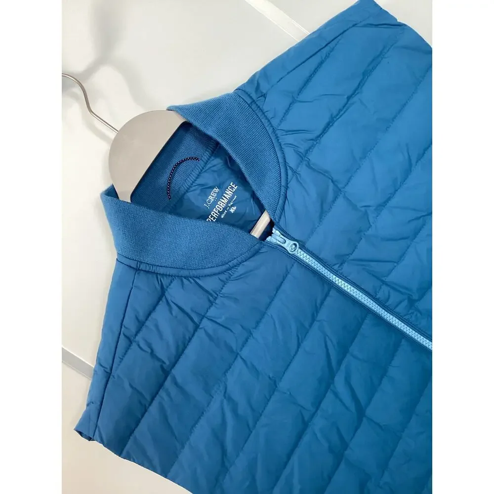 J. Crew Mens Performance Full Zip Quilted Puffer Vest Jacket Outdoors Blue SZ XL